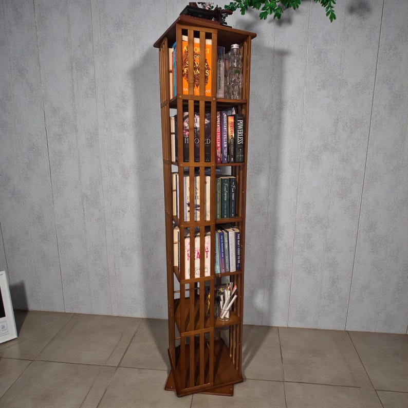 Estantería giratoria de 360 grados, estantería de bambú para suelo. imagen 2