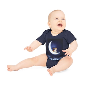Baby Organic Bodysuit with Moon Design, Baby Gift, Organic Cotton Onesie, Newborn Clothing, Baby Shower Gift