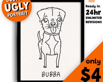 Custom Pet Portrait Ugly Pet Portrait Cute Dog Portrait Bad Pet Portrait Funny Pet Portrait Line Art Portrait   Caricature Pet Memorial Art