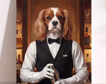 The Bartender Pet Portrait, Funny Dog Bar Art, Personalized Cocktail Pet Artwork, Custom Pub Wall Décor, Unique Gift For Bartenders