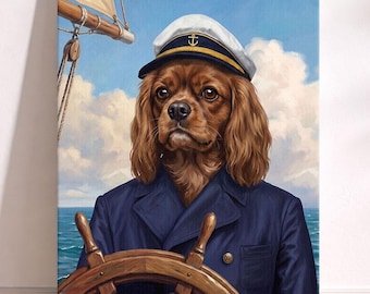 The Ship Captain Pet Portrait, Custom Dog or Cat as Sea Captain, Pet Portrait, Maritime Pet Art, Nautical Officer Portrait, Ocean Gift