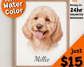 Custom Pet Portrait Watercolor Pet Portrait from Photo Dog Memorial Gift Pet Memorial Art Gift for Pet Lover