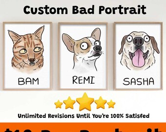 Pet Portrait, Pet Painting, Watercolor Pet Portrait, Funny Pet, Bad Pet Portrait, Badly Drawn Pet, Pet Illustration, Custom Pet Drawing