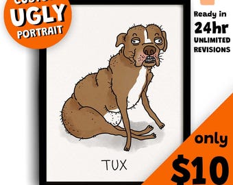 Pet Portrait, Custom Ugly Line Pet Portrait, Ugly Funny Photo, Funny Pet Art Gift, Boyfriend Gift, Valentine’s Day Gift, Gift For Girlfriend