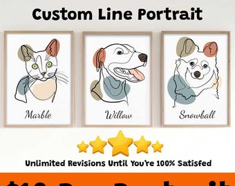 Custom Line Pet Portrait, Pet Line Drawing, Funky Pet Portrait, Cute Pet Line Drawing, Custom Pet Sketch, Dog &Cat Portrait, Trendy Pet Gift