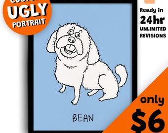 Custom Pet Portrait, Dog Portrait, Ugly Pet Portrait, Bad Portrait, Ugly Dog Portrait, Funny Pet Portrait, Ugly Pet, Cat Portrait, Pet Gifts