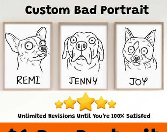 Custom Hand-Drawn Pet Portrait, Ugly Pet Portrait, Funny Pet Portrait, Pet Illustration, Cartoon Pet Portrait, Unique Pet Portrait, Dog&Cat