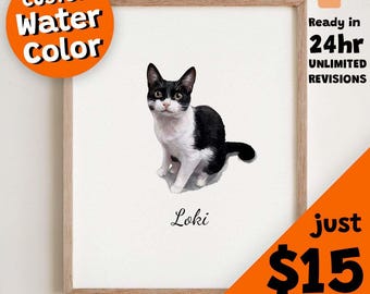Mini Custom Watercolor Pet Portrait, Pet Painting, Cat Portrait From Photo, Miniature Painting, Watercolor Pet Portrait, Tiny Pet Paintings
