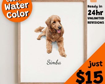 Custom Watercolor Pet Portrait, Dog Portraits From Photo, Watercolor Pet Paintings, Pet Illustration, Mini Watercolor Pet Portrait, Dog &Cat