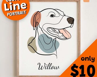 Custom Pet Line Art Portrait, Colorful Pet Sketch (Digital)