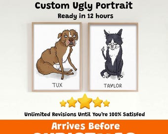 Custom Pet Portrait Ugly Pet Portrait Funny Pet Portraits Ugly Colored Line Drawing Cute Ugly Portrait Dog Portrait Digital Pet Portrait