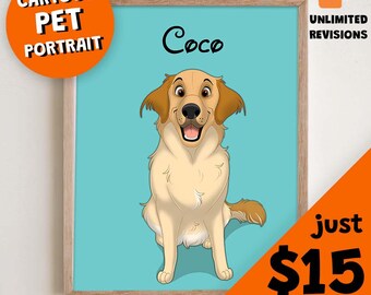 Aangepaste cartoon huisdierportret, schattige huisdierillustratie, huisdier in cartoonstijl, hond- of kattekening cartoon, huisdierportret in Pixar-stijl, digitaal huisdier