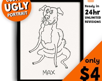 Viral Custom Ugly Pet Portrait | Funny Pet Caricature from Photo | Personalized Badly Drawn Dog or Cat Art | Hilarious Unique Pet Gift