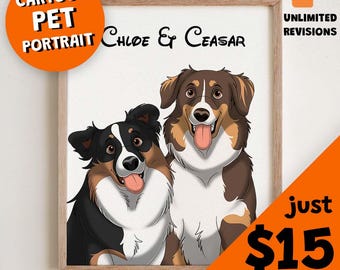 Aangepast huisdierportret, tekening cartoon hond of kat, digitaal huisdierportret, illustratie schattig huisdier, huisdierportret in Pixar-stijl, portret van foto