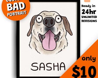 Custom Funny Pet Portrait, Ugly Funny Pet, Custom Pet Illustration, Watercolor Dog or Cat Portrait, Funny Pet Art, Ugly Watercolor Pet