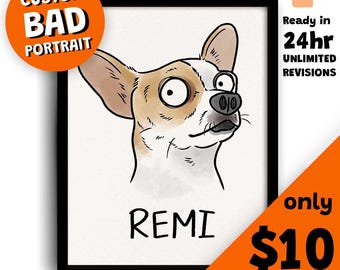 Ugly Watercolor Pet Painting, Pet Memorial Gift, Badly Drawn Pet, Funny Pet Portrait, Watercolor Dog & Cat Sketch, Custom Tiny Pet Paintings