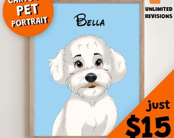 Cute Cartoon Pet Portrait, Custom Pet Portrait, Dog Portrait, Pet Illustration, Digital Download, Cat Portrait, Pixar Style Art, Cute DogArt