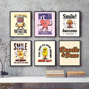 Retro Positivity Poster Bundle – Set of 5 Printable Motivational Wall Art | Instant Digital Download
