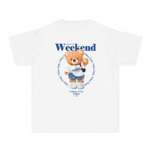 Weekend Bear Youth Midweight Tee | Fun Casual Shirt for Kids | Birthday Gift, Playful Graphic Tee, Summer Outfit, Kids Weekend Apparel