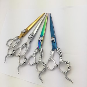 Professional Barber Scissors – Hair Cutting Shears with Skull Dragon Handle, Stainless Steel Salon Scissors, Colorful Grooming Shears&quot;