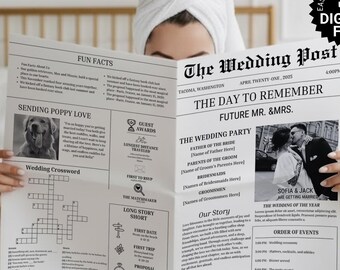 Newspaper Elopement Announcement Template, Save The Date, Editable Intimate Wedding Post, We Eloped, Canva
