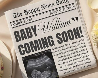 New Baby Announcement Newspaper, Baby On the Way Pregnancy Reveal Editable Template Canva