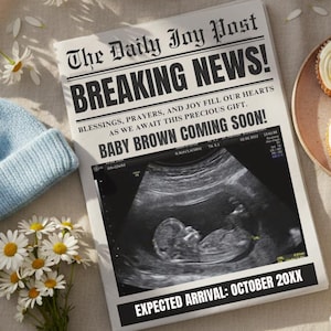 Newspaper Pregnancy Announcement Digital Baby coming soon editable social media template