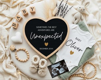 Baby Announcement Digital, Unexpected Pregnancy Reveal, Social Media, Gender Neutral, Boho Teddy, Instant Download Editable Template