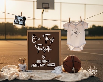 Basketball Pregnancy Announcement Digital, Sports Baby Gender Neutral Reveal Editable Canva Template