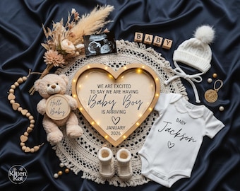 Baby Boy Pregnancy Announcement Digital, Editable Its a Boy Reveal Boho Minimalist Social Media Blue