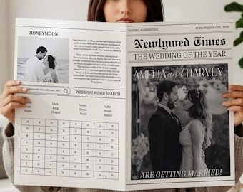 Large Newspaper Wedding Program, Printable Invitation, Editable Canva Template DIGITAL DOWNLOAD