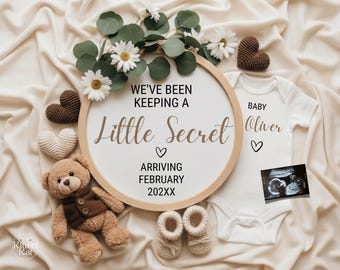 Boho Pregnancy Announcement Digital, Neutral Baby Reveal Digital, Social Media Facebook Instagram,  Editable Template Bear Little Secret
