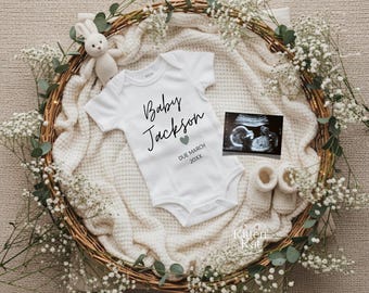 Baby Announcement: Gender Neutral Social Media Reveal Simple minimalist Editable Canva Template Pregnancy Reveal Digital Download
