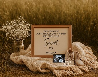Boho Pregnancy Announcement Digital, Gender Neutral Baby Reveal for Social Media Facebook Instagram, Editable Template Secret