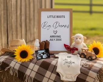 Rustic Western Pregnancy Announcement: Cowboy Saddle Up Theme Digital Template, Gender Neutral Baby Reveal for Social Media, Editable Canva