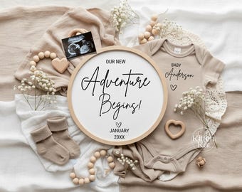 Adventure Pregnancy Announcement, Neutral Boho Baby Reveal, Gender Neutral Social Media Instagram Facebook post, Editable Digital Template