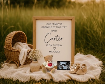 Pregnancy Announcement Digital, Boho teddy, Unexpected secret, Baby Gender Neutral Reveal for Social Media, Sonogram, Digital Download