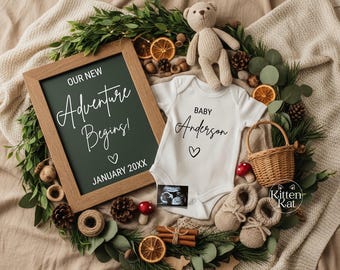 Adventure Pregnancy Announcement, Neutral Boho Baby Reveal, Gender Neutral Social Media Instagram Facebook post, Editable Digital Template