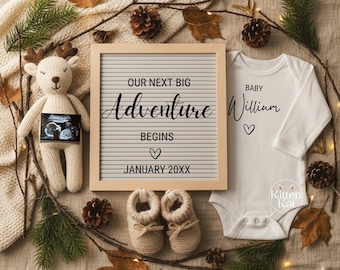 Neutral Pregnancy Announcement Digital, Our Next Adventure, Boho Teddy Bear Baby Reveal Social Media Post, Gender Neutral Editable Template