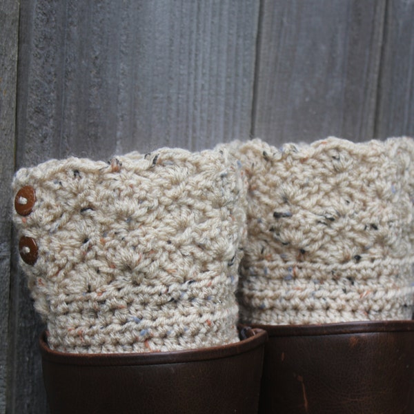 Oatmeal colored women's boot cuffs with buttons average size with buttons - Boot Cuffs  - Boot Cuffs - crochet boot cuffs