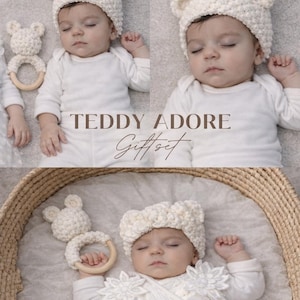 Complete Baby Teddy Set PDF – Crochet Pattern | Bear rattle, Baby Booties, Headband & Beanie| Velvet Yarn | Rattle | Beginner Friendly