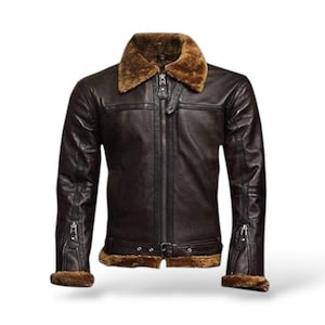 Men’s B3 Bomber Jacket – Vintage RAF Sheepskin Aviator WW2-Style Leather Coat with Faux Fur – Warm Winter Wear