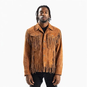 Men’s Suede Fringe Jacket | Real Suede Leather Western Cowgirl Coat | Boho Fringe Festival Jacket for Men