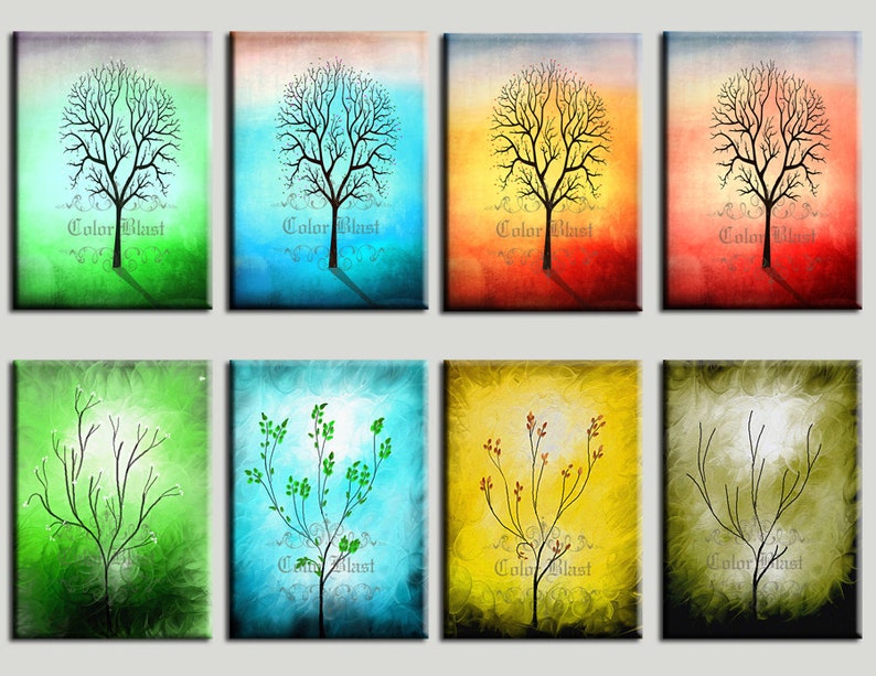 Art Card ACEO size Abstract Landscape Print images FOUR SEASONS Instant Download and Print Digital Collage Sheet