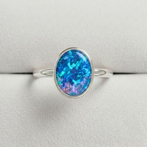 Echte Australische opalen ring, 925 sterling zilver – Fijne opalen ring, verstelbaar, blauwe opalen verlovingsring, echt opalen sieraad, 14e huwelijksjubileum