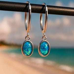 Orecchini in opale per donna - blu-verde scintillante, argento 925 e idea regalo, orecchini a bottone, orecchini, gioielli da sposa, unici