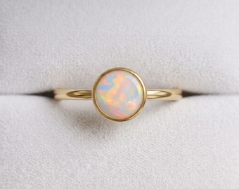 Anello in oro massiccio 14 carati con opale bianco naturale e gemma certificata - confezione regalo e certificato GSB inclusi - anello con opale autentico