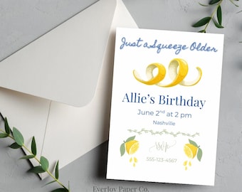 Lemon Birthday Invitation: Citrus Party, Editable Template (Digital Download)