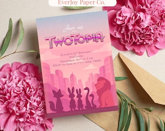 Twotopia 2nd Birthday Invitation • Zootopia Theme (Editable Canva Template, Digital Download)
