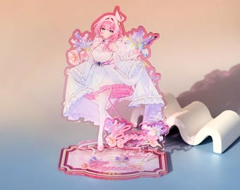 Cyrene Star Pearl acrylic standee from Honkai Star Rail with floral accents, ideal for anime desktop decor and gaming setup, con gift